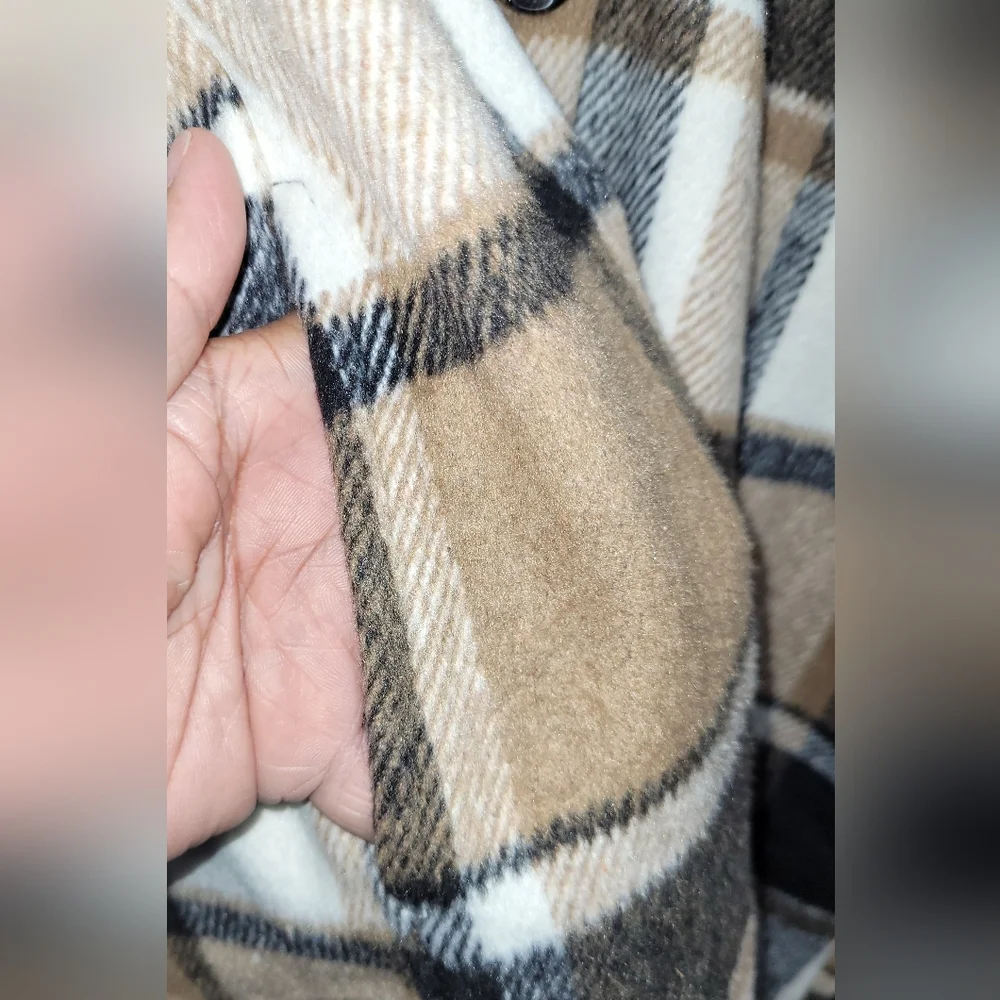 Women's Casual Plaid Long Shacket Shirt Jacket Button Front Oversized Lapel Coat